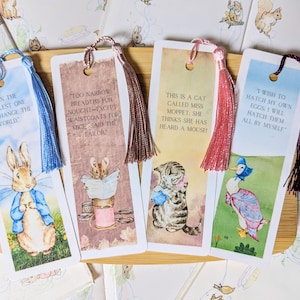Beatrix Potter/Peter Rabbit Inspired Bookmarks - Laminated/Tassel || Individual/Set of 4 (Jemima/Tailor Mouse/Miss Moppet) - Bookish Gifts