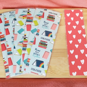 Open a Book Bookmarks || Double-Sided Handmade Laminated Bookmarks - Teal/Coral/Book Stacks/Classic Books/Read More Bookmark - Bookish Gifts