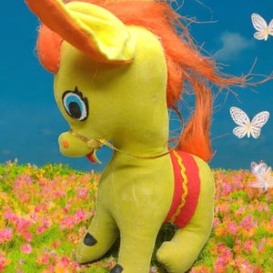 1960s fomil and sons yellow horse stuffed animal