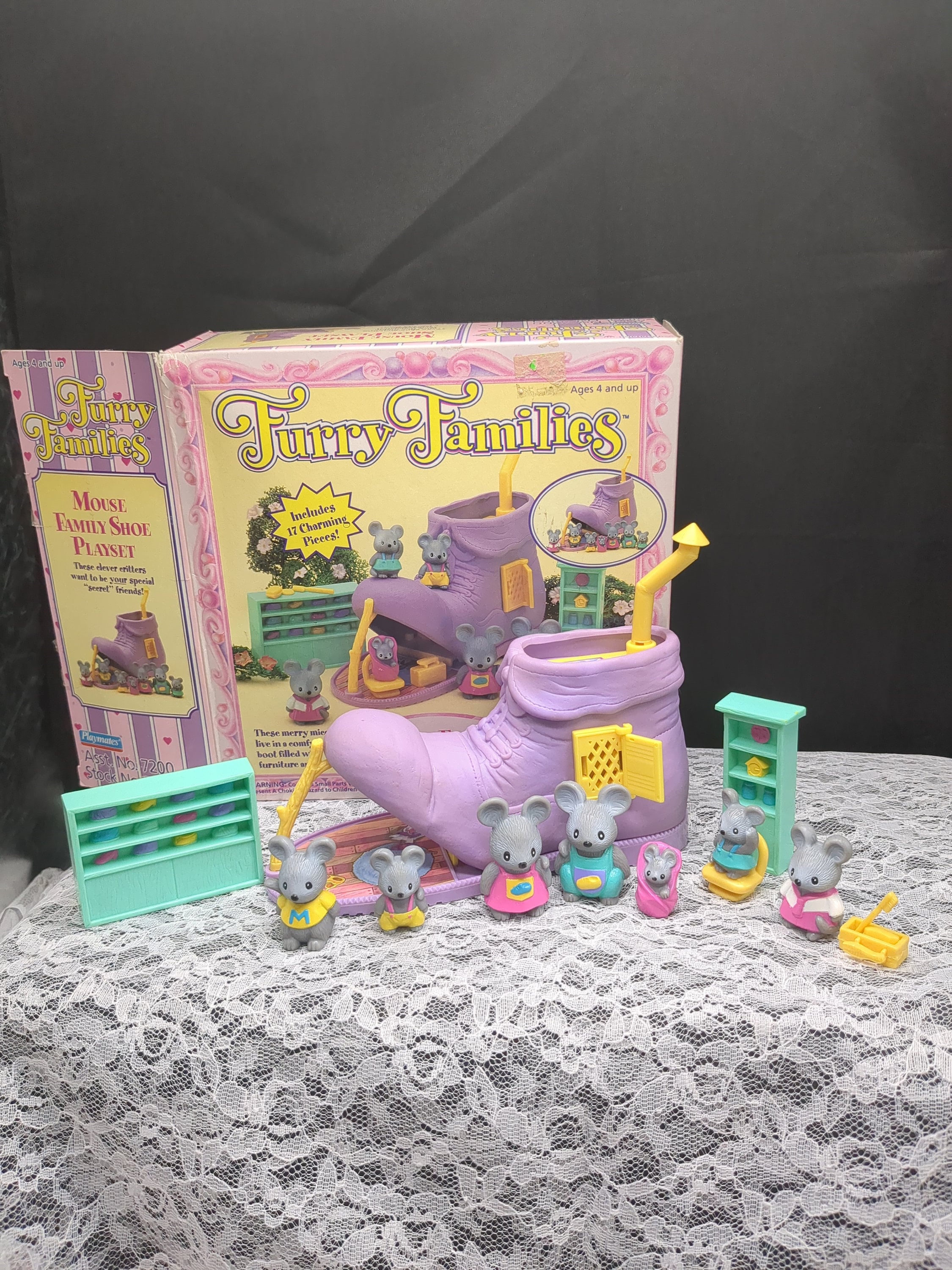 Vintage Playmates 1992 Furry Friends Mouse Mice Family in