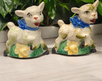 Vintage porcelain lamb salt and pepper shakers
