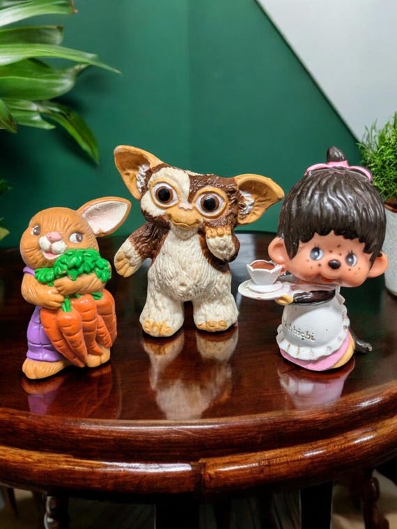Vintage 1980s Figurines – Monchhichi, Gremlins, & Avon Bunny