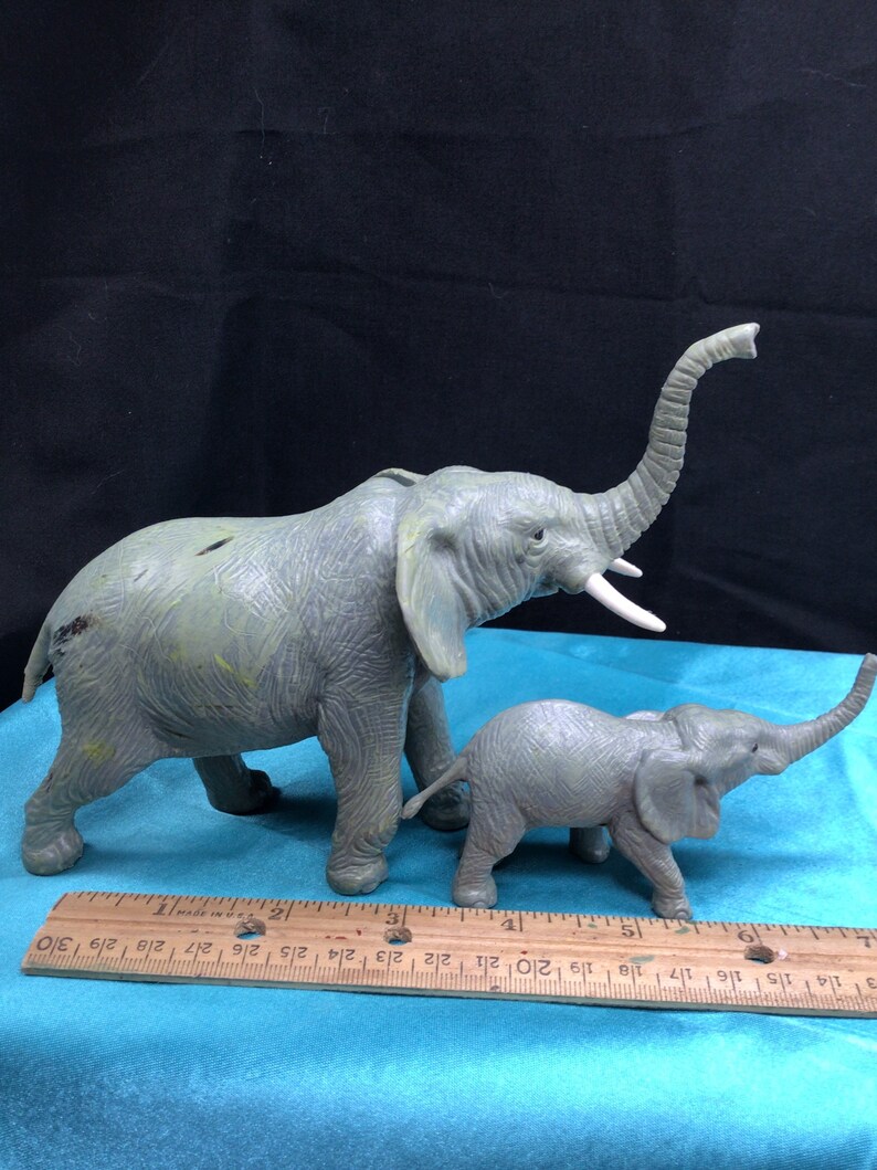 Vintage PVC Mom and Baby Elephant Toy Etsy