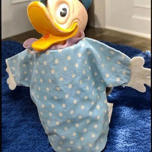 Donald Duck 1950s Gund vintage rubber face Blue polka dots cotton material