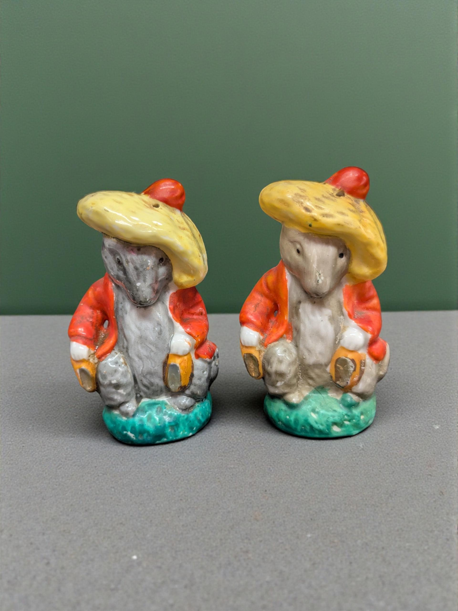 Vintage 1950s Porcelain Anthropomorphic Mouse, Salt and Pepper