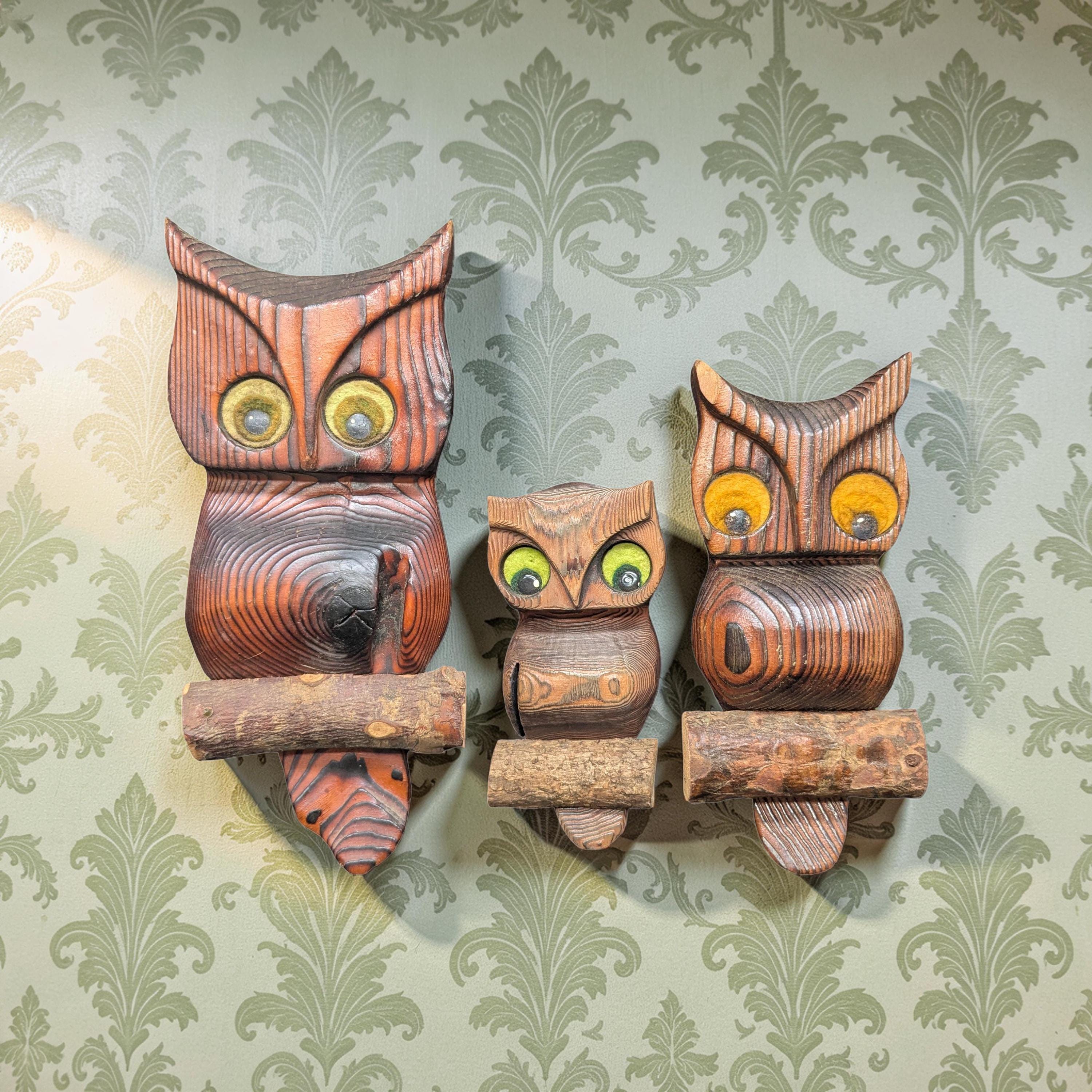 Vintage MCM wooden owl wall decor