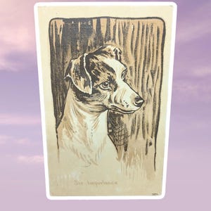 antique 1908 postcard, Sir  importance the Jack Russell terrier.
