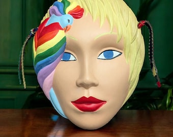 Vintage ceramic rainbow mask wall art
