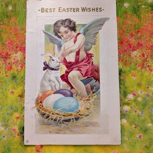Vintage Osterpostkarte aus den 1900er Jahren mit dem Titel Beste Osterwünsche