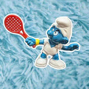 Vintage Schleich 1978 tennis Smurf Holding Red tennis racket Figurine