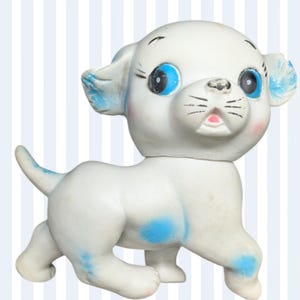 Vintage 1960s Blue Polka Dot Puppy Dog Squeaky Toy