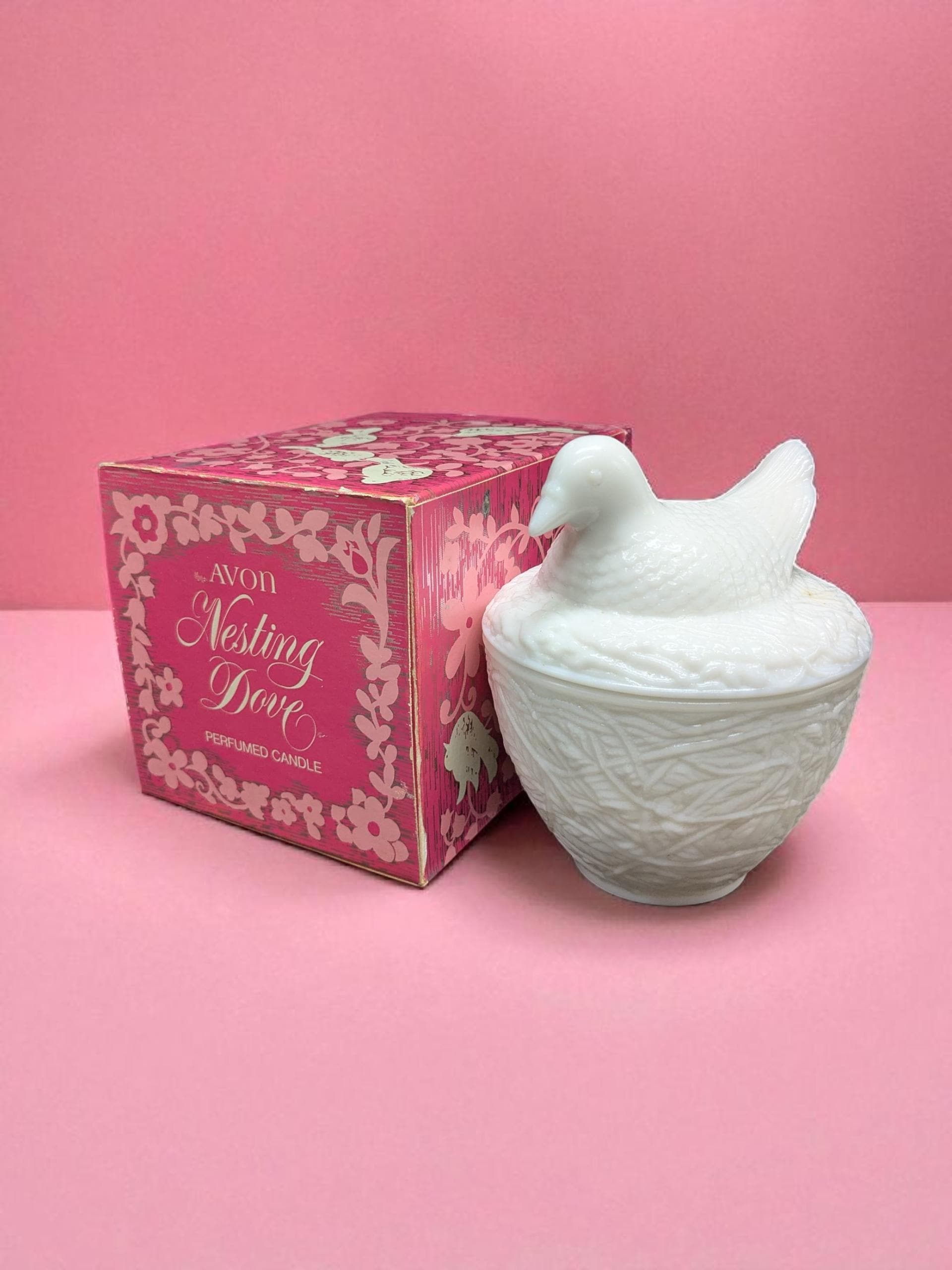 Vintage Avon Nesting Dove Perfumed Candle Milk Glass Dish With