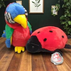 Vintage TY Beanie Buddies – Lucky the Ladybug & Jabber the Parrot