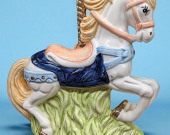 Porcelain Glossy Springtime Carousel Horse Figurine Collectible