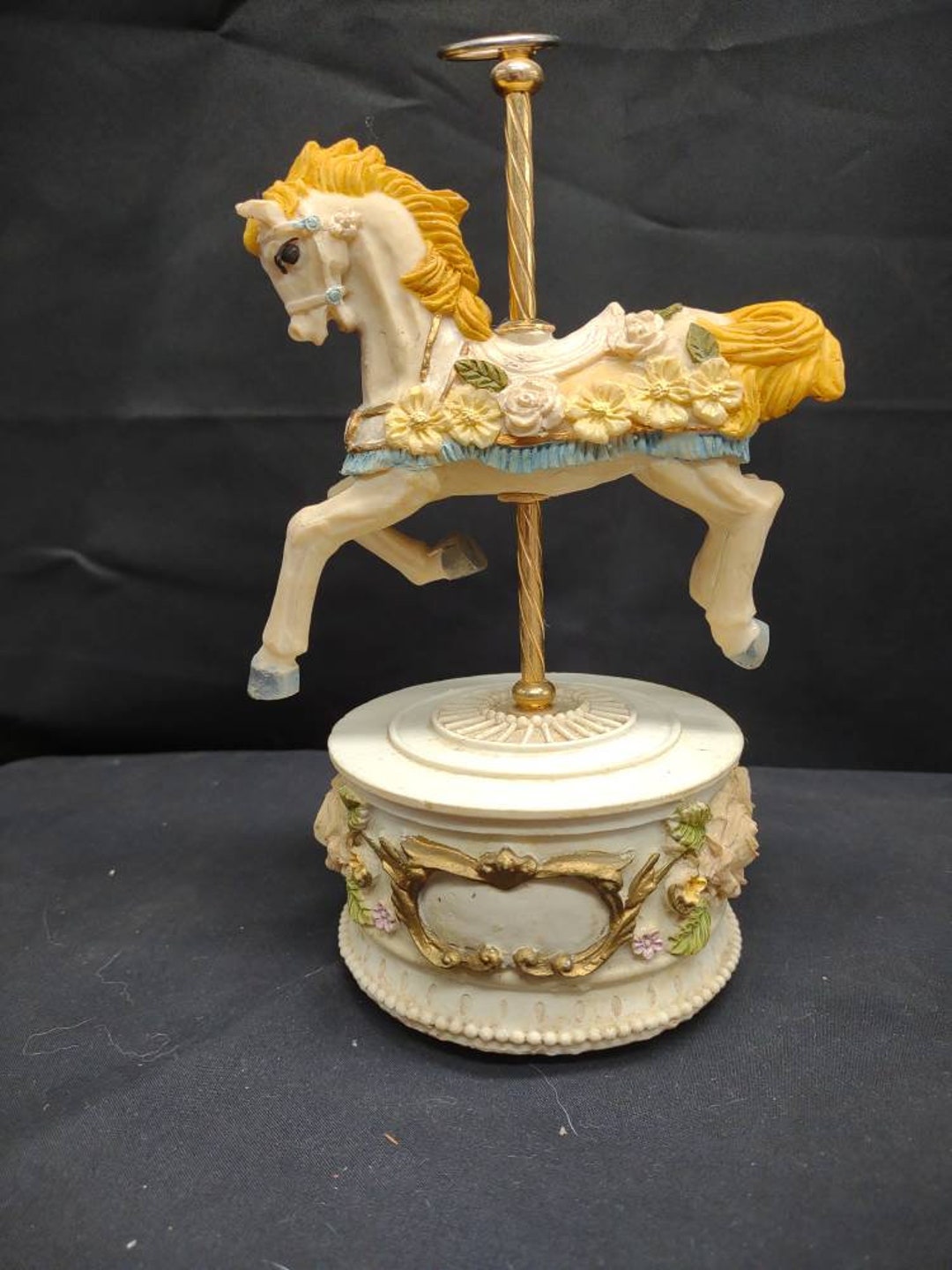 Vintage Resin Carousel Horse With Elaborate Base With Roses Etsy