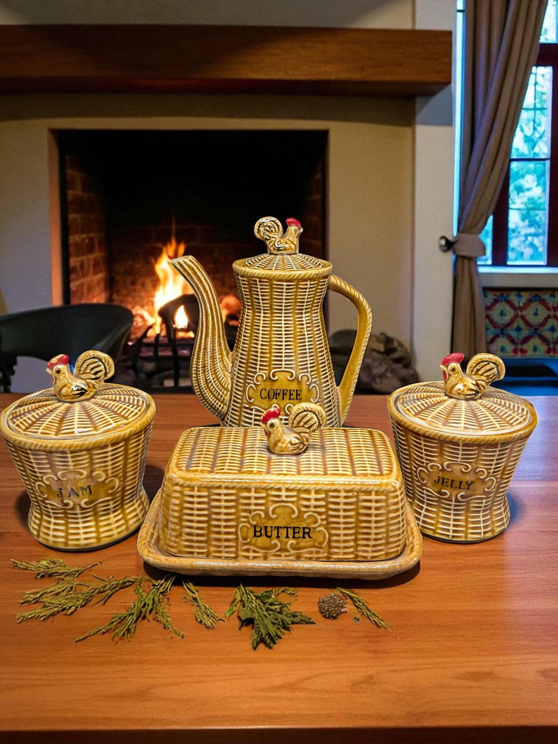 1960s Ceramic Basket Weave Wicker Style, Coffee,jam, Jelly and