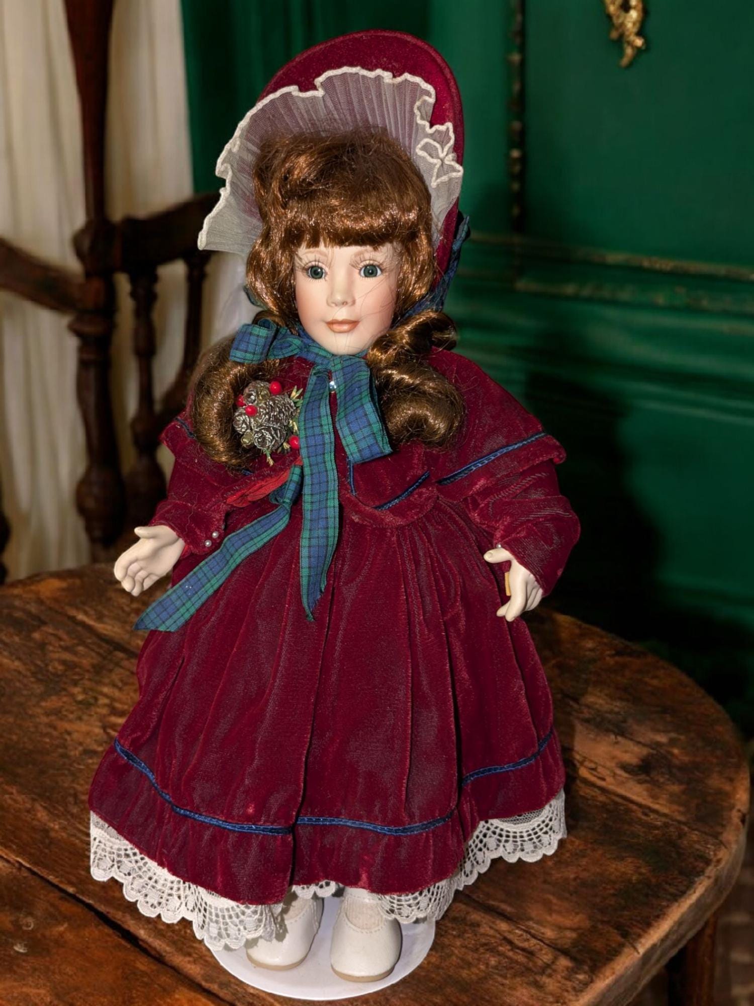 Vintage Musical Porcelain Doll in a Velvet Red Dress - Etsy