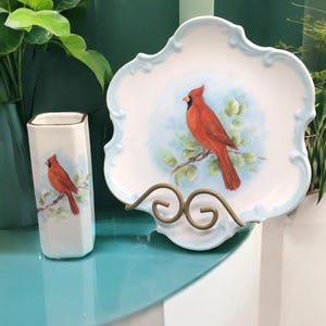 2”x 5”  cardinal bud vase and plate