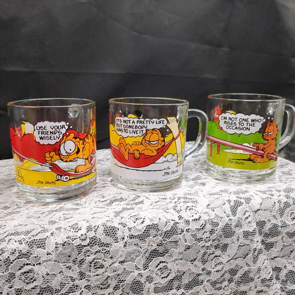 1970s McDonald's Garfield characters, glass mugs