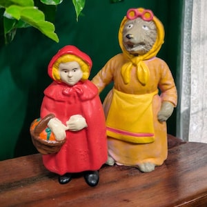 vintage 1980s funrise Little Red Riding Hood and the wolf figurines