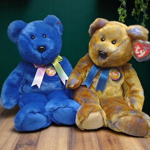 Vintage TY Clubby Beanie Buddies: 1999 Blue Plush Bear & Clubby III