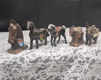Miniature vintage cast iron horses and donkeys