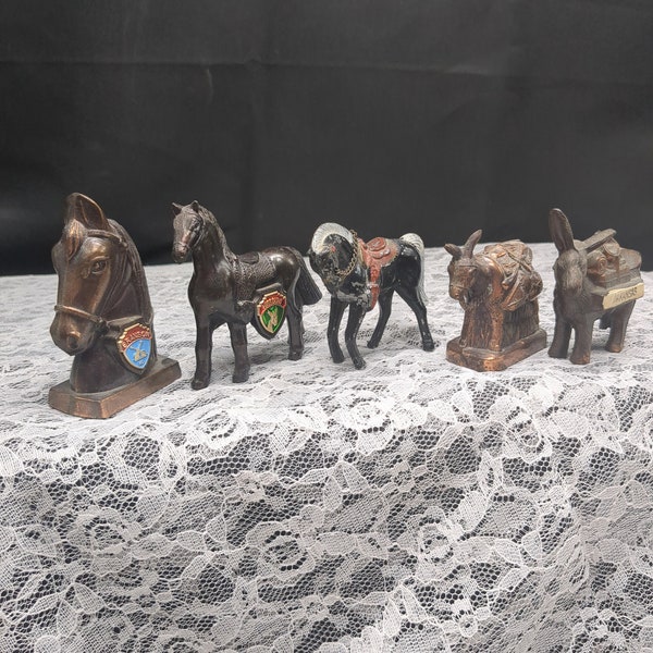 Miniature vintage cast iron horses and donkeys