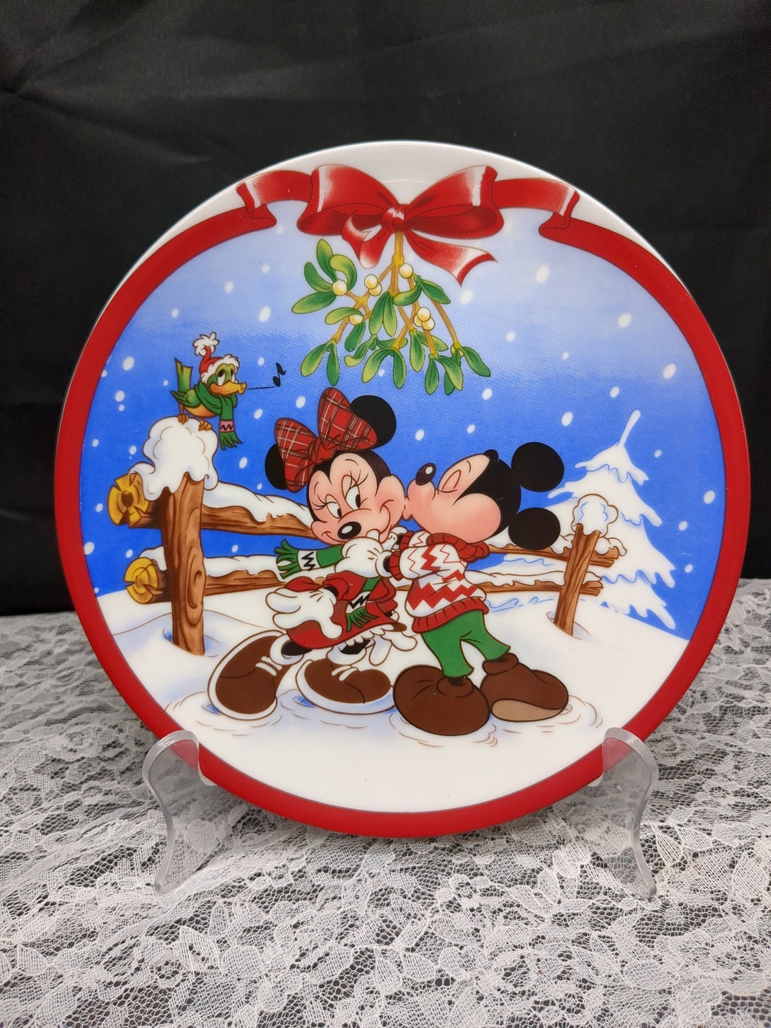 Vintage Disney Mickey and Minnie Mouse Christmas Ceramic Plate Etsy