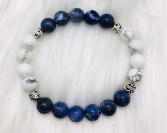 Sodalite and Howlite Bracelets | Lepidolite bracelets | Blue Lace Agate | Fluorite | Jewelry | stacking bracelets