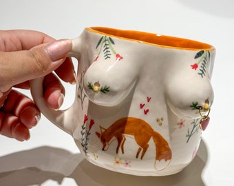 Handmade ceramic Autmn cozy foxy mug