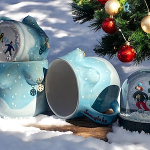 Handmade ceramic snowflake christmas mug