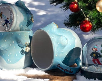Handmade ceramic snowflake christmas mug