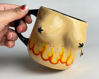 Handmade ceramic tit cup Lıght my fire mug stary nipple