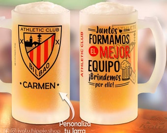 Jarra de Cerveza Athletic Club Personalizada con Nombre / Los Leones / Lehoiak / Aficionados y Fanáticos del Futbol Español / Ivalú