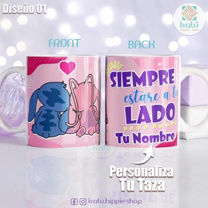 Ivalú | Taza Stitch con Nombre Personalizado | Taza angela y stitch | Regalo Personalizado | taza Lilo & Stitch | Regalo Cumpleaños | España
