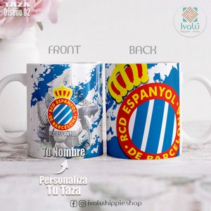 Taza Personalizada RCD Espanyol / Taza con nombre / Liga Española / Taza de café / Regalo Aficionados Espanyol / Periquitos / Ivalú Diseño 02