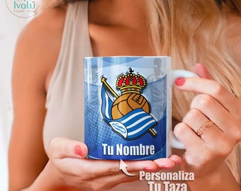 Taza Personalizada Real Sociedad / Taza con nombre / Liga Española / Taza de café / Regalo Aficionados Txuriurdines / Ivalú