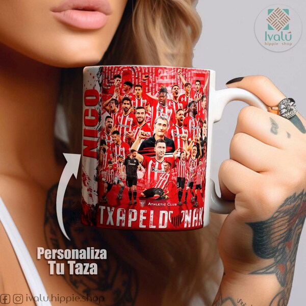 Athletic Club Txapeldunak / Taza Personalizada con nombre / Liga de Futbol / Fans Athletic Bilbao / Regalo / Aupa Athletic / Ivalú