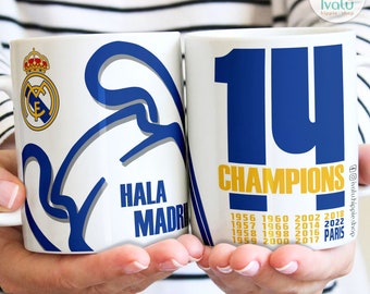 Ivalú | Taza Real Madrid 14 Champions Personalizada | Copa del Rey | Liga | Futbol España | Regalo papá | Hala Madrid