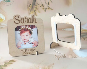 Pack Mini Portafotos en Madera Personalizado | Portafotos con Imán | Portafotos Mesa | Recuerdo Bautizo | Primera Comunión | Llegada bebé