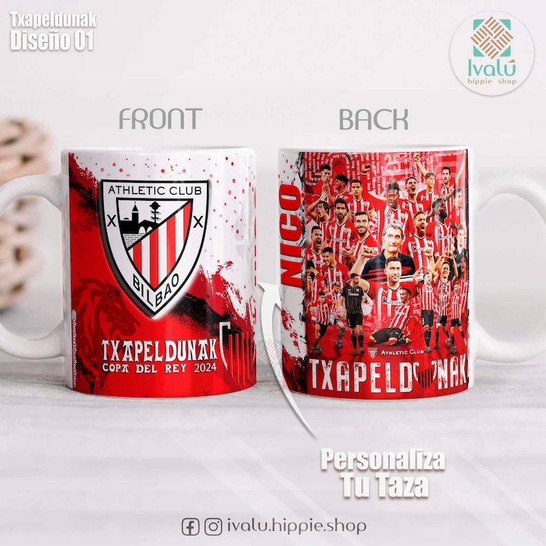 Athletic Club Txapeldunak / Taza Personalizada con nombre / Liga de Futbol / Fans Athletic Bilbao / Regalo / Aupa Athletic / Ivalú imagen 2