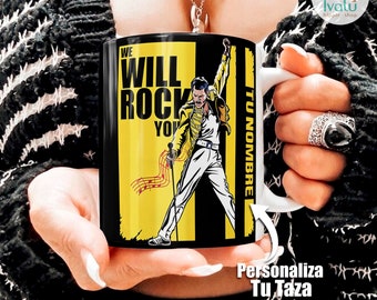 Ivalú | Taza Queen Personalizada con Nombre | Amantes del Rock | We Will Rock You | taza de café | Regalo Rockero | Freddie Mercury