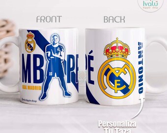 Taza Personalizada Kylian Mbappé Real Madrid / Futbol Español / Hala Madrid / Mbappe al Madrid / fans Real Madrid / / Merengues / Ivalú