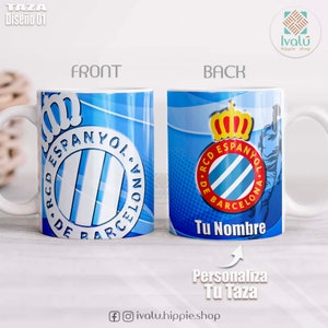 Taza Personalizada RCD Espanyol / Taza con nombre / Liga Española / Taza de café / Regalo Aficionados Espanyol / Periquitos / Ivalú Diseño 01