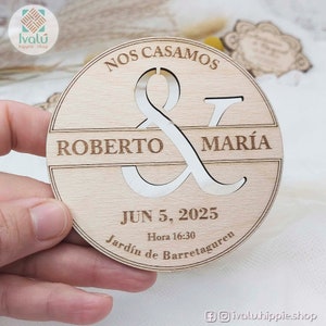 Invitación de boda en madera natural / Tarjeta Invitación Ampersand / Invitaciones personalizadas y originales