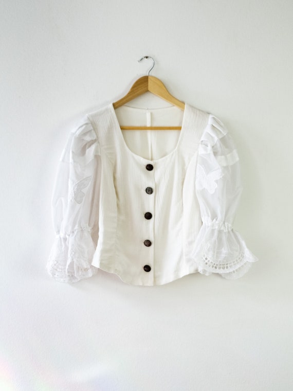 Handmade Vintage Folklore Blouse with Butterfly Ap