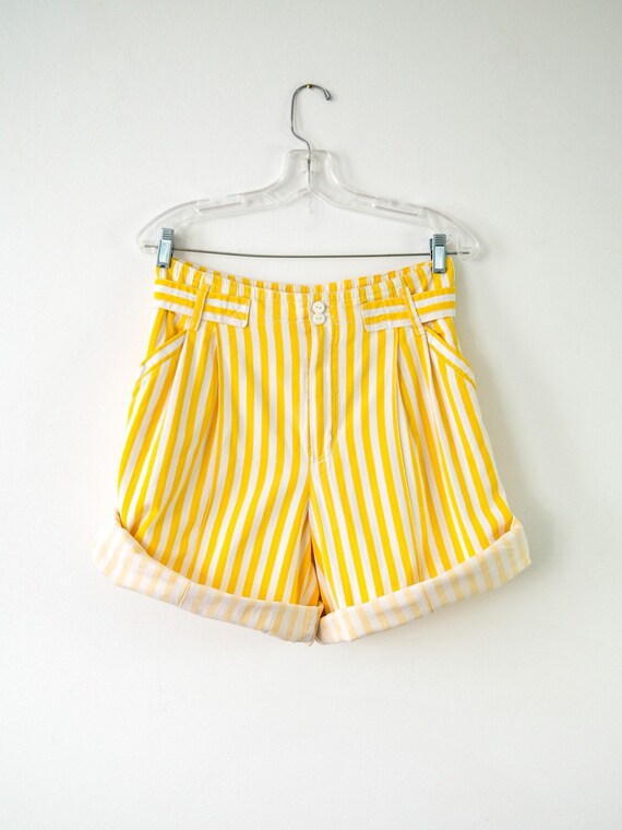Vintage 1980s Betty Barclay Yellow Striped Shorts - image 2