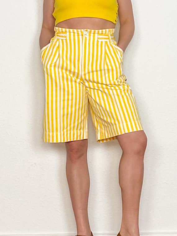 Vintage 1980s Betty Barclay Yellow Striped Shorts - image 4