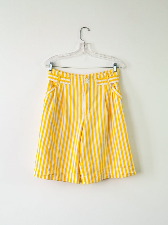 Vintage 1980s Betty Barclay Yellow Striped Shorts - image 1