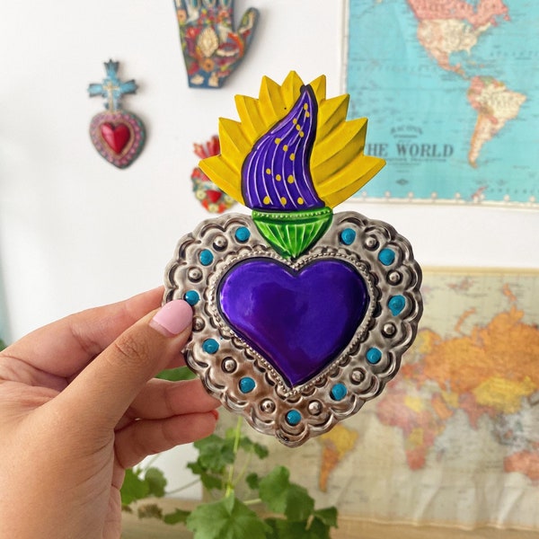 Mexican heart - mexican Frida khalo miracle - mexican milagritos - mexican souvenir - mexican ornament - mexican decor